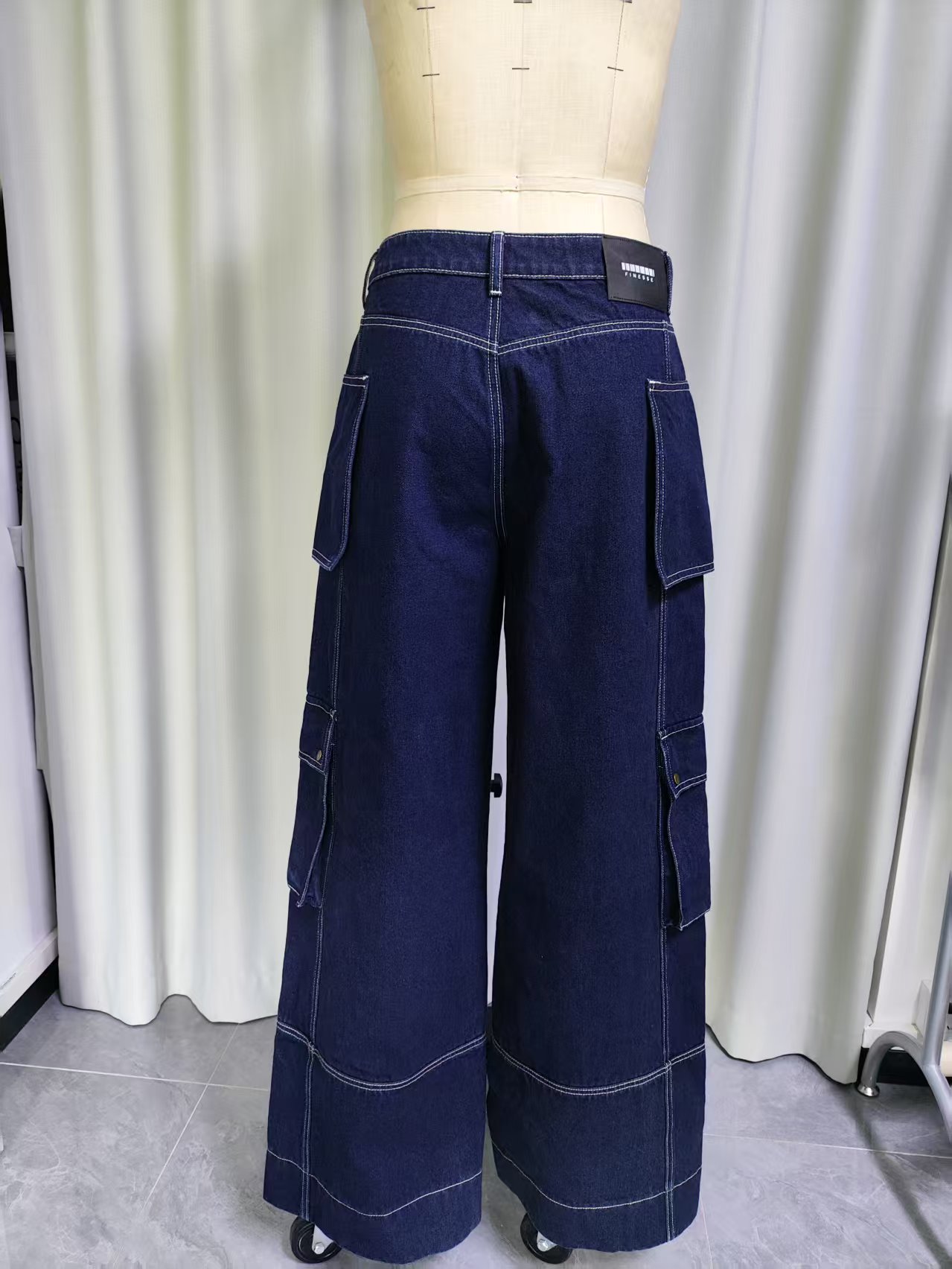 High-Waisted Cargo Denim Wide-leg Pants