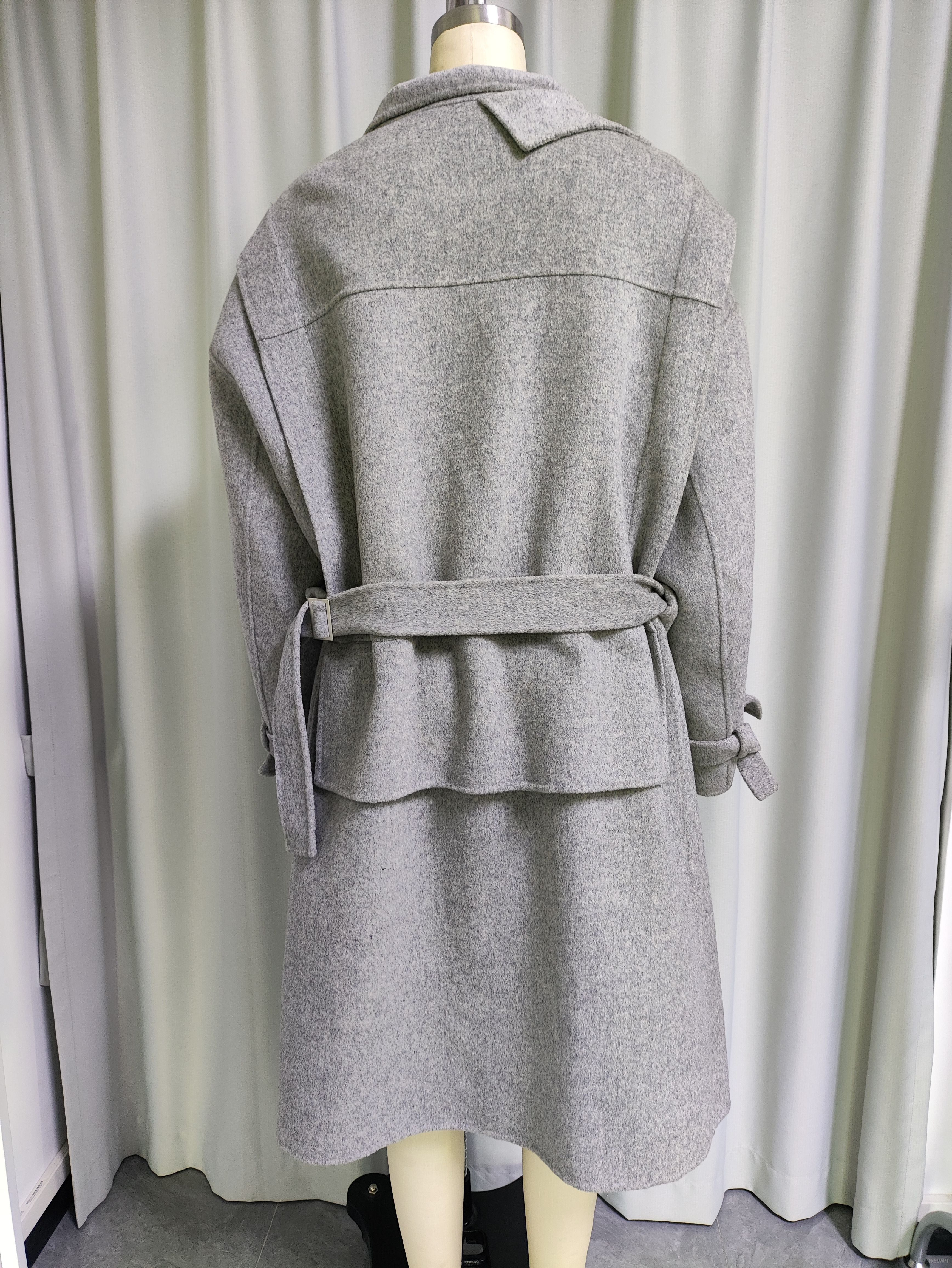 Women's Oversized Belted Wool - Blend Wrap Coat with Buckle Detail