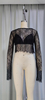 Women's Sheer Long-Sleeve Lace Crop Top with Built-in Bra