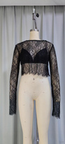 Women's Sheer Long-Sleeve Lace Crop Top with Built-in Bra