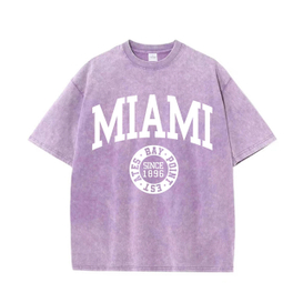 Women'S Cotton Washed T-Shirts Trend O-Neck Distressed Tee Shirts Miami Usa Printed Short Sleeve Summer Street Female Clothes