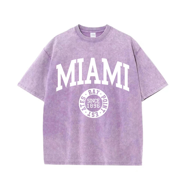 Women'S Cotton Washed T-Shirts Trend O-Neck Distressed Tee Shirts Miami Usa Printed Short Sleeve Summer Street Female Clothes
