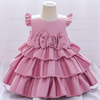 Satin Flower Girl Dress with Gold Bow-Back Elegance