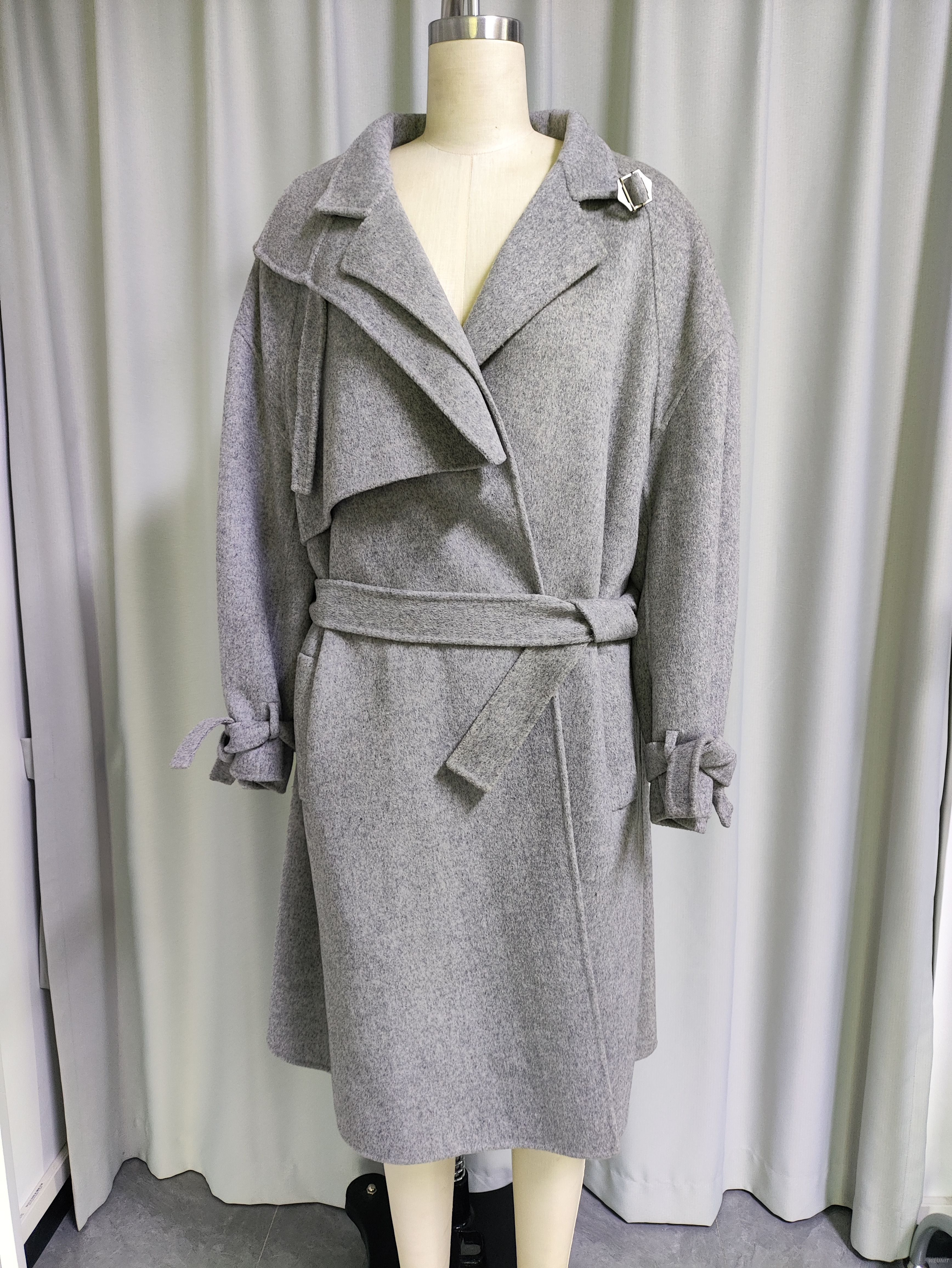 Women's Oversized Belted Wool - Blend Wrap Coat with Buckle Detail