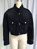 Black Cropped Denim Jacket with Button - Up Pockets