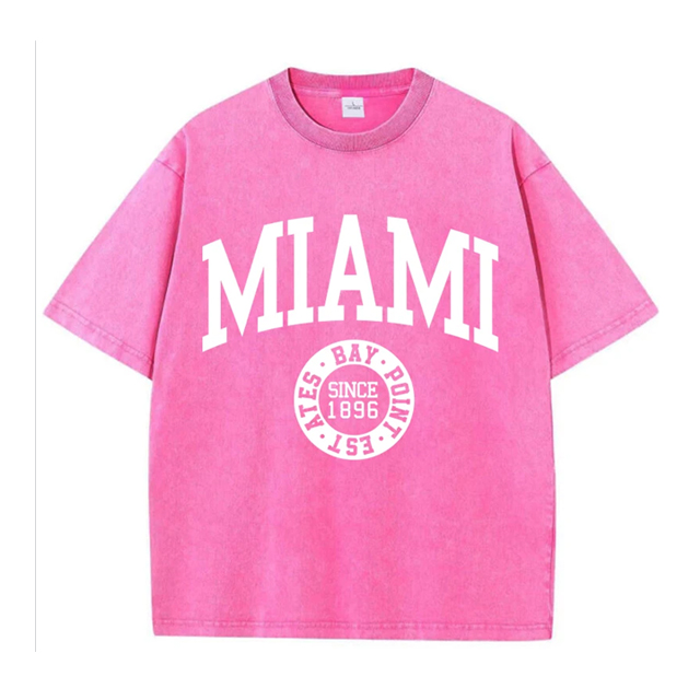 Women'S Cotton Washed T-Shirts Trend O-Neck Distressed Tee Shirts Miami Usa Printed Short Sleeve Summer Street Female Clothes