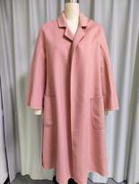 Pink Belted Wool - Blend Wrap Coat with Pockets