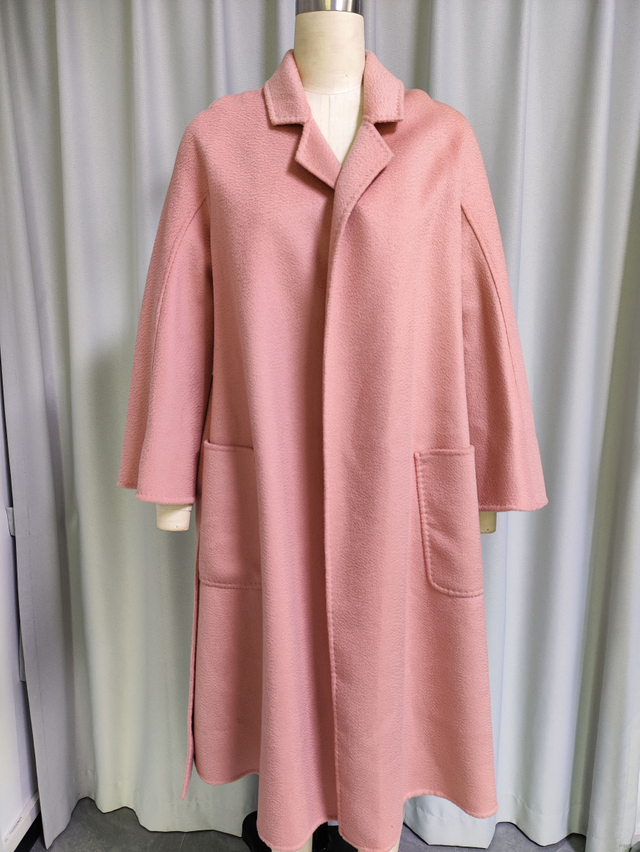 Pink Belted Wool - Blend Wrap Coat with Pockets