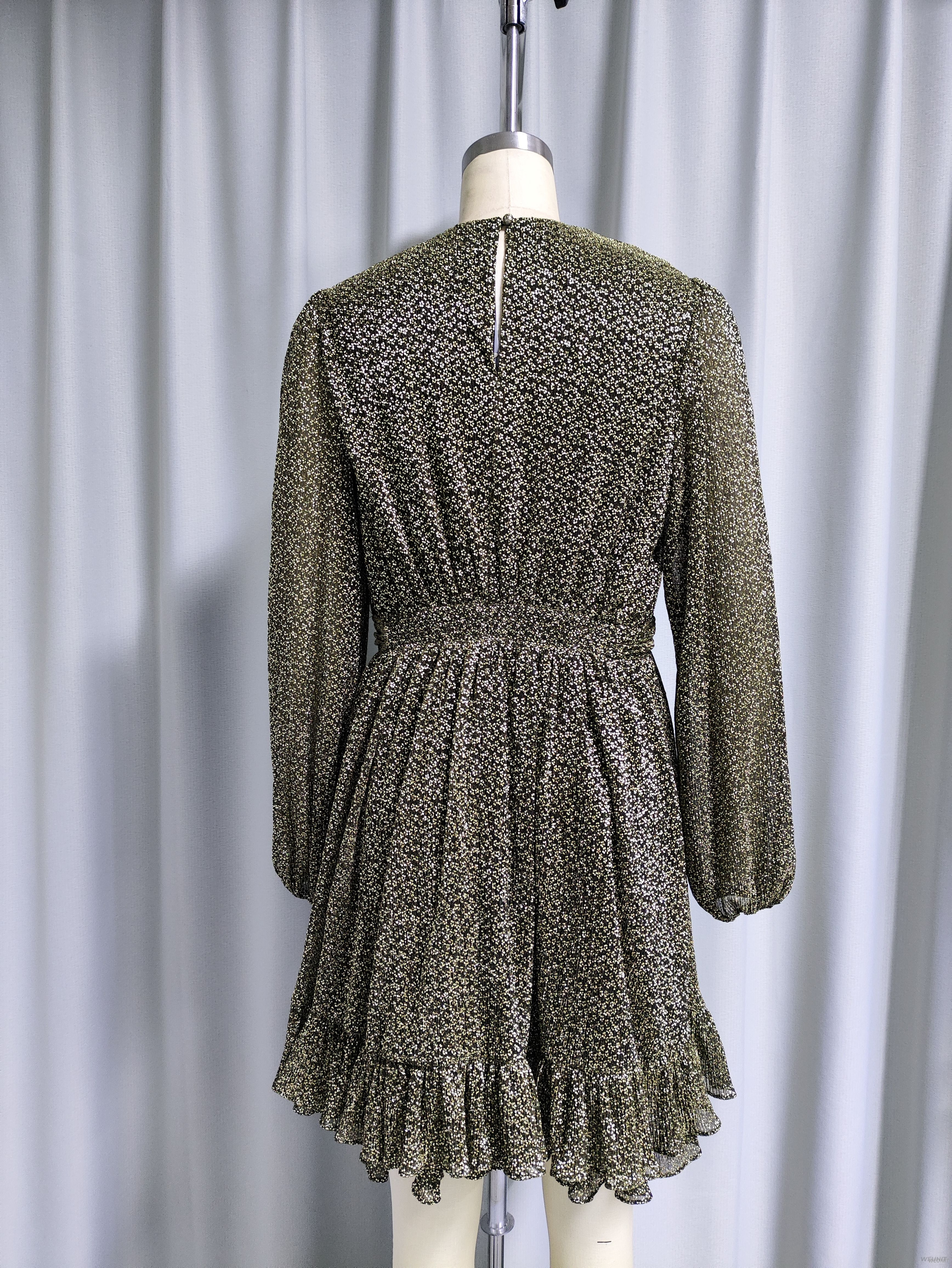 Floral Sheer - Sleeve Ruffled Mini Dress with Waist-tie
