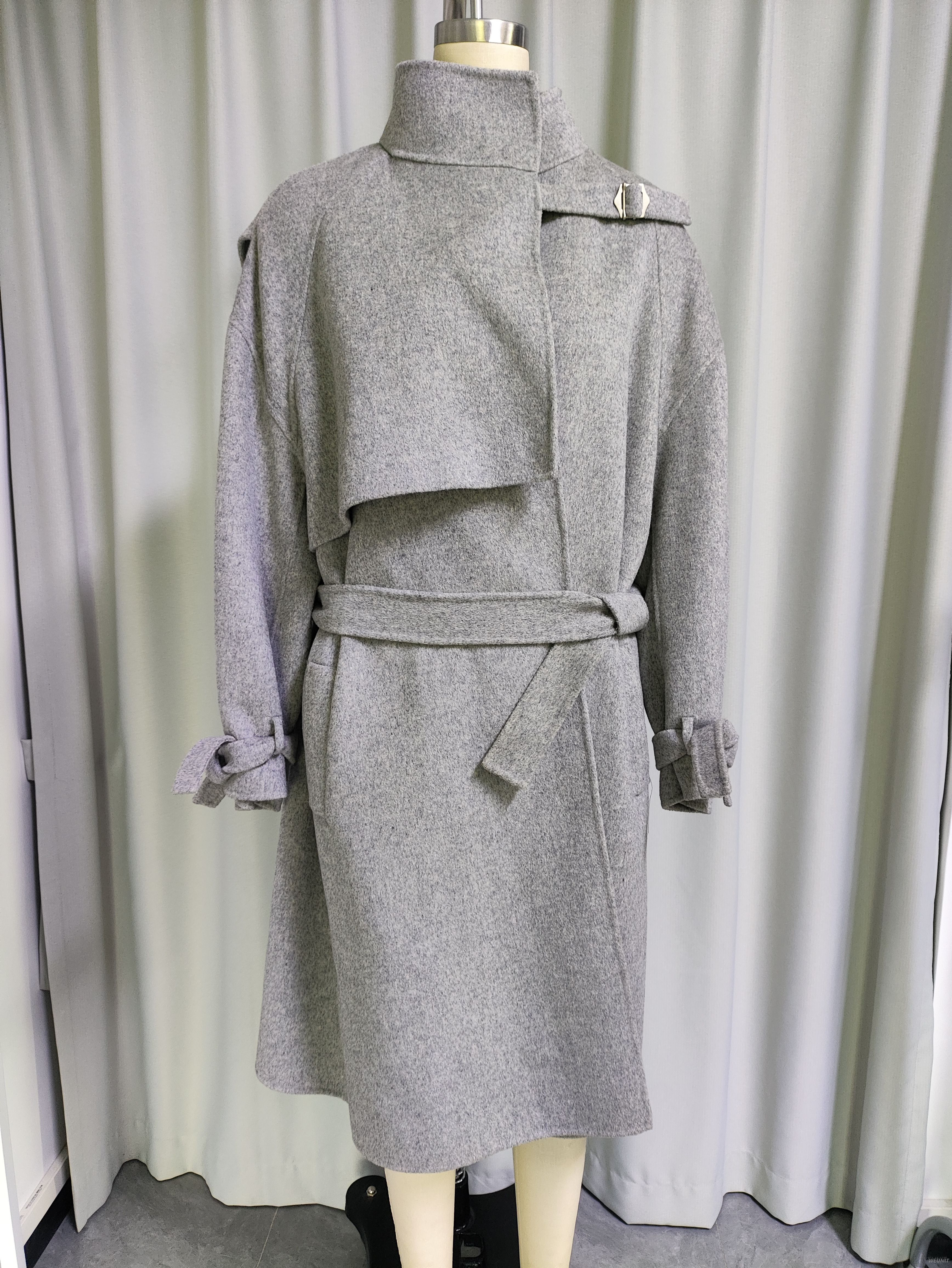 Women's Oversized Belted Wool - Blend Wrap Coat with Buckle Detail