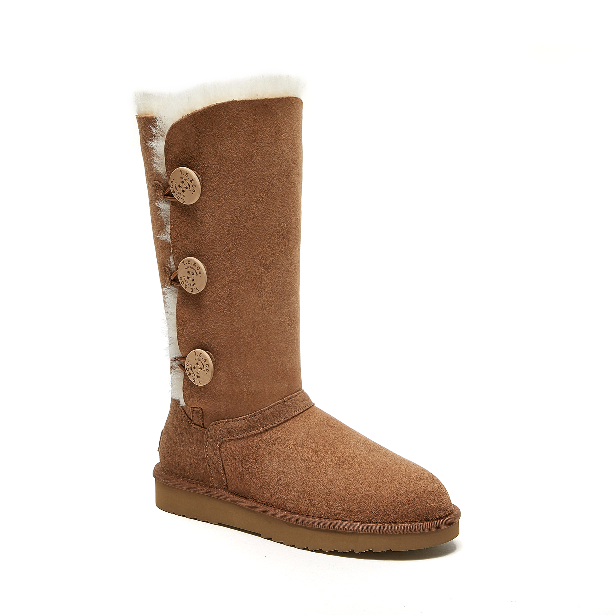 Women's Triple-Button Furry Tall UGG-style KAHKI Boots 