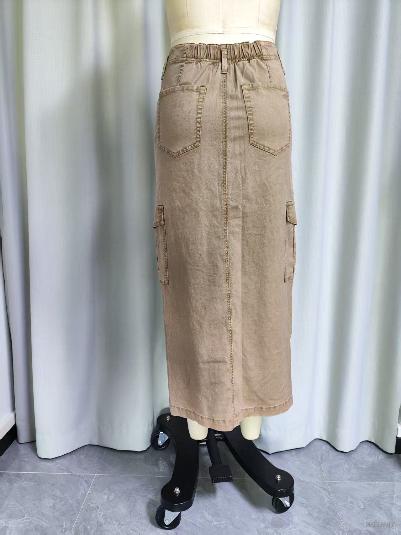 Khaki Cargo Maxi Skirt with Utility Pockets