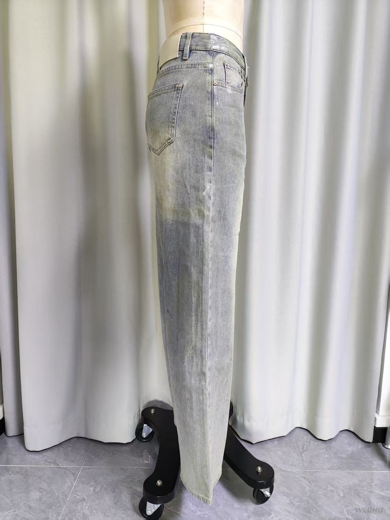 High-Waisted Wide-Leg Distressed Denim Jeans