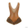 Vintage-Inspired Faux Leather Bodysuit with Fluffy Fur