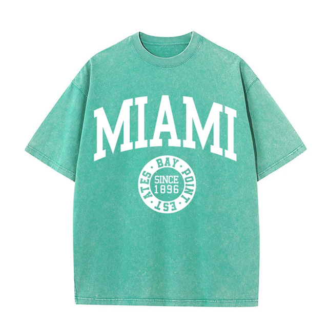 Women'S Cotton Washed T-Shirts Trend O-Neck Distressed Tee Shirts Miami Usa Printed Short Sleeve Summer Street Female Clothes