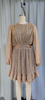 Sparkly Gold Long-Sleeve Ruffled Mini Dress with Waist Tie