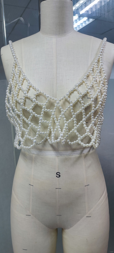 Exquisite Pearl-Embroidered Crochet Crop Top HANDMADE
