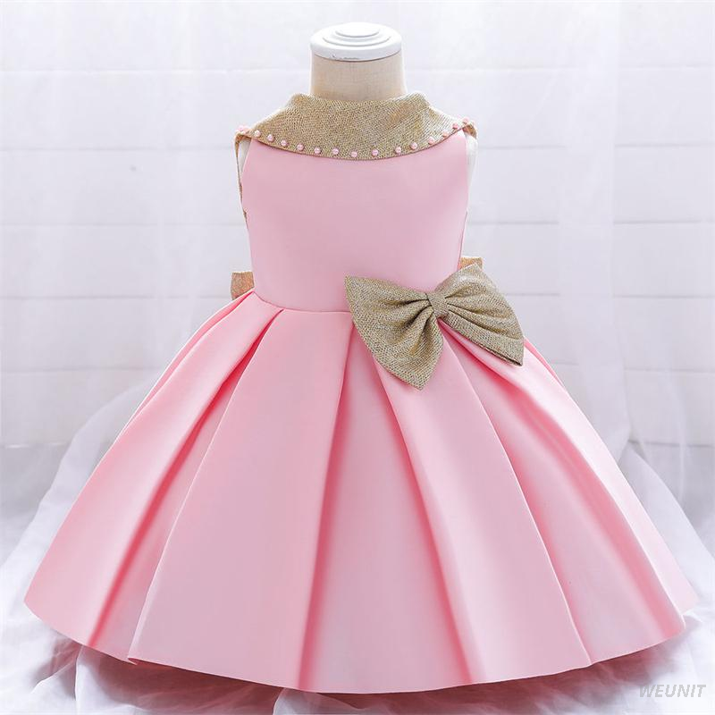 Green Satin Flower Girl Dress with Gold Bow-Back Elegance