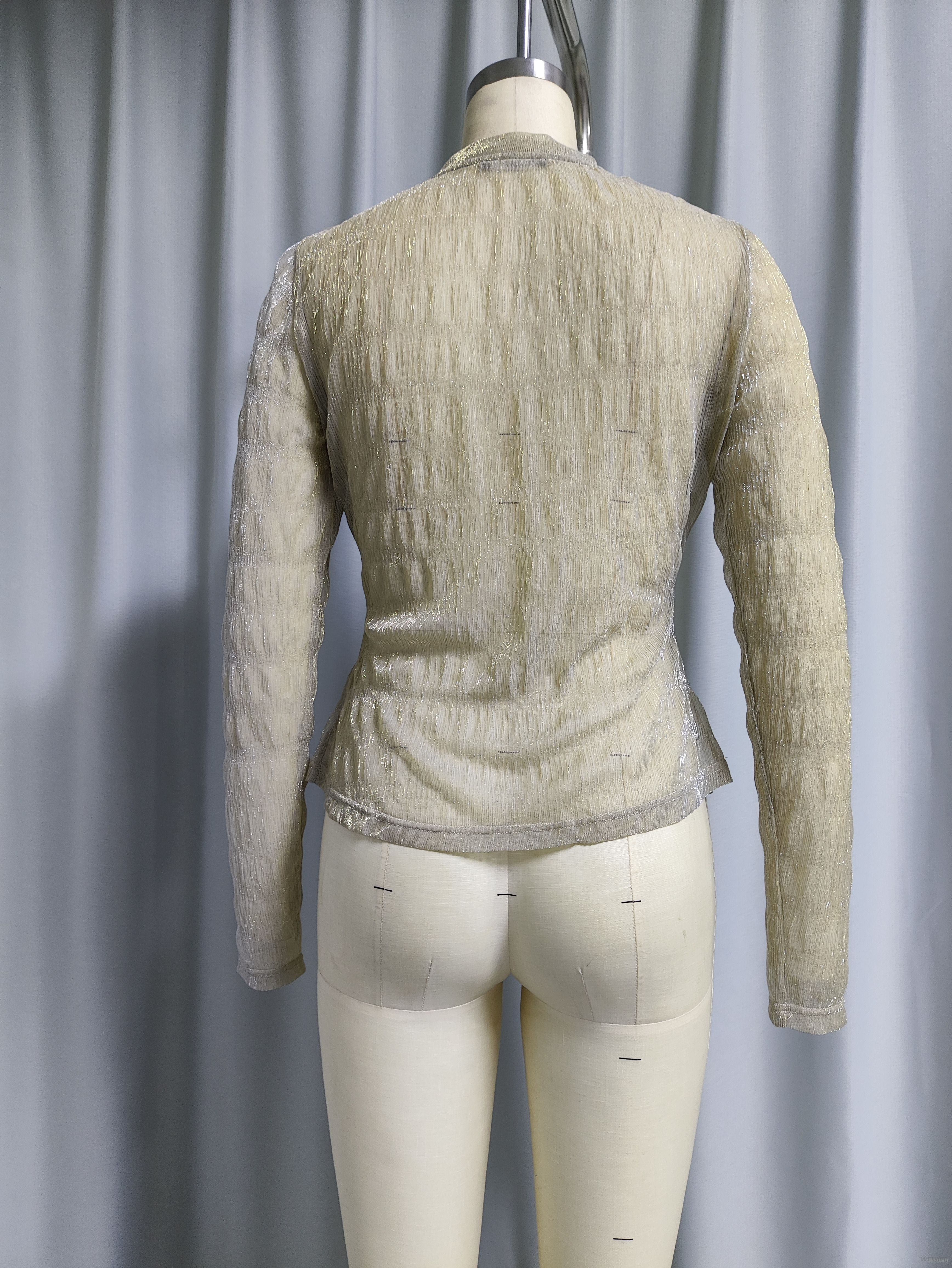 Sparkling Sheer Long-Sleeve Mesh Top for Women