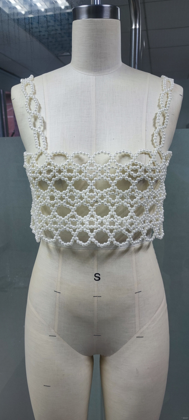 Exquisite Pearl-Embroidered Crochet Crop Top