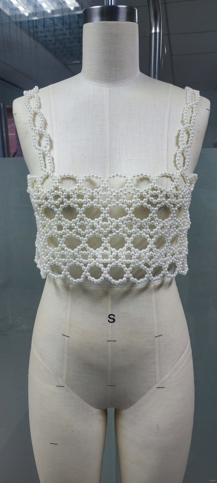 Exquisite Pearl-Embroidered Crochet Crop Top