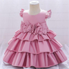 Satin Flower Girl Dress with Gold Bow-Back Elegance