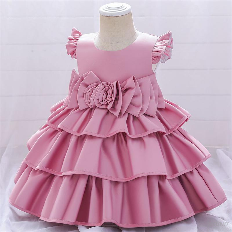 Satin Flower Girl Dress with Gold Bow-Back Elegance
