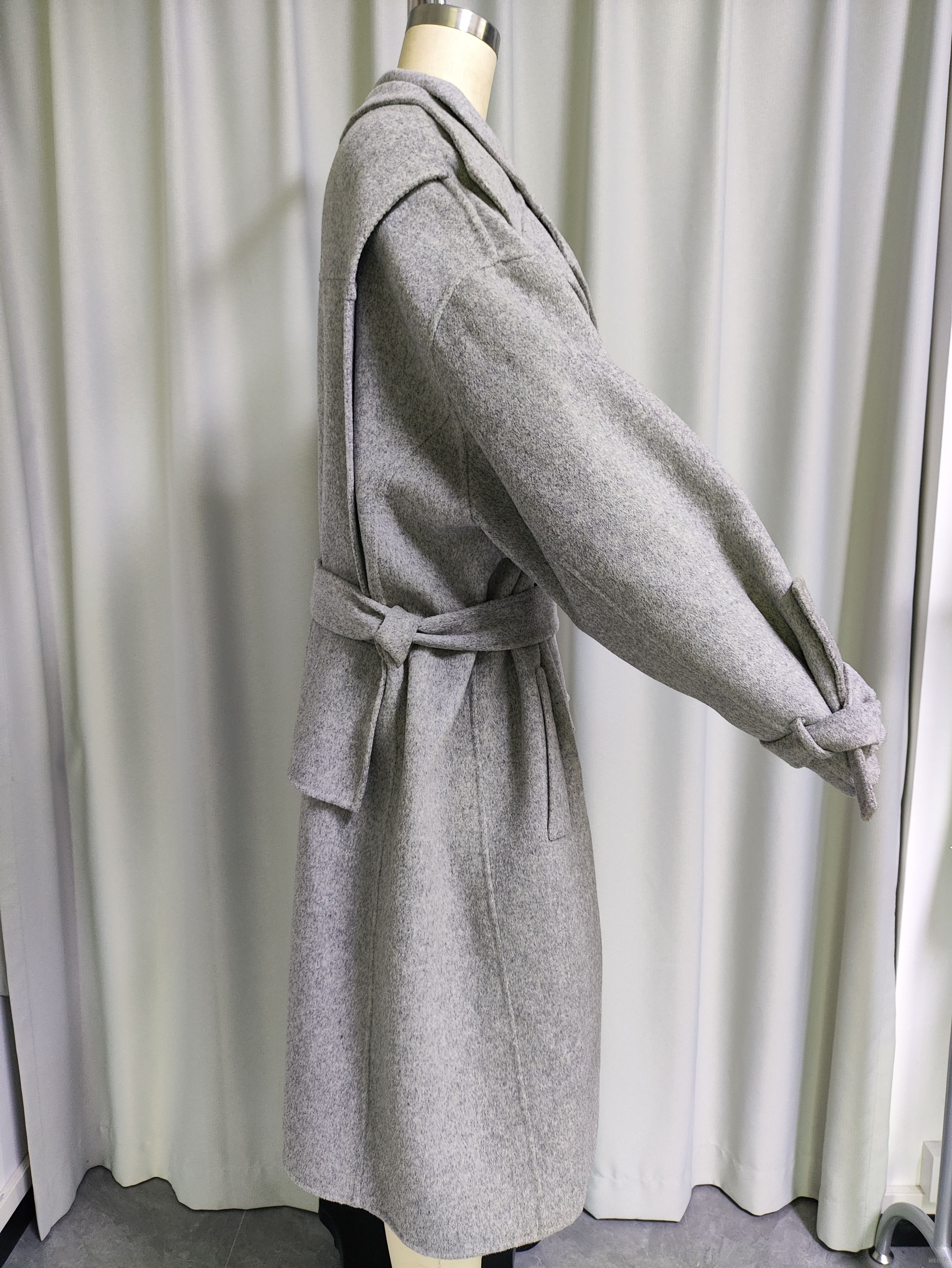 Women's Oversized Belted Wool - Blend Wrap Coat with Buckle Detail