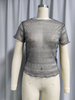 Sheer Sparkle Ruffled Short-Sleeve Crop Top