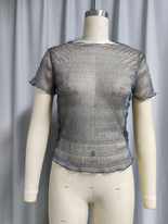 Sheer Sparkle Ruffled Short-Sleeve Crop Top