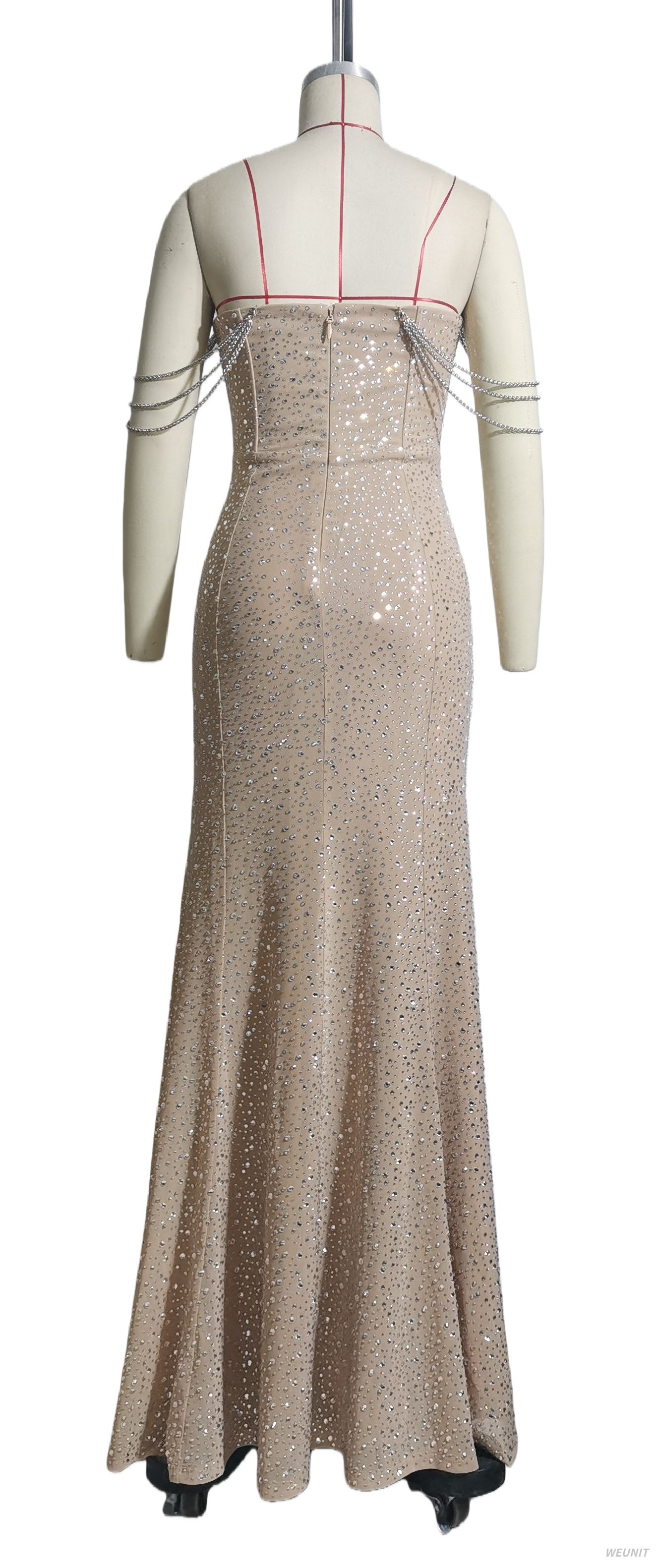 Sparkling Hot-fix Rhinestones Mermaid Evening Gown with Chain-Embellished Straps