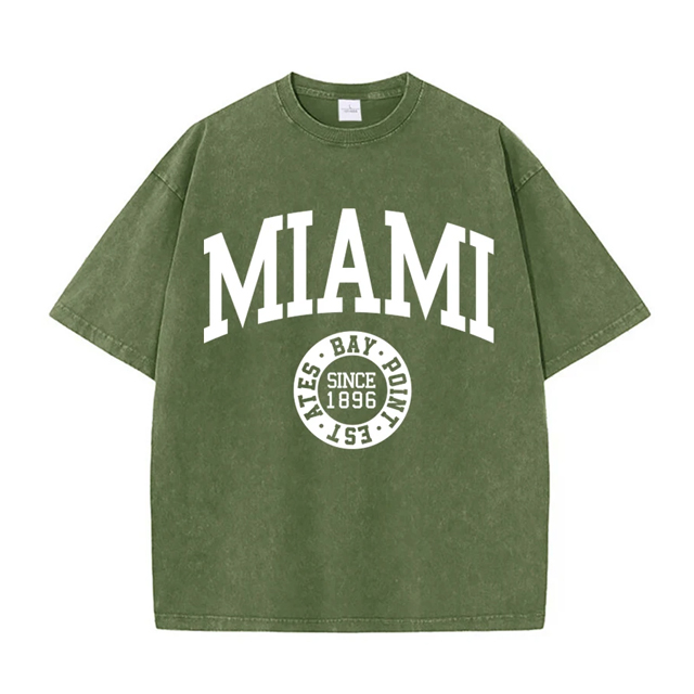 Women'S Cotton Washed T-Shirts Trend O-Neck Distressed Tee Shirts Miami Usa Printed Short Sleeve Summer Street Female Clothes