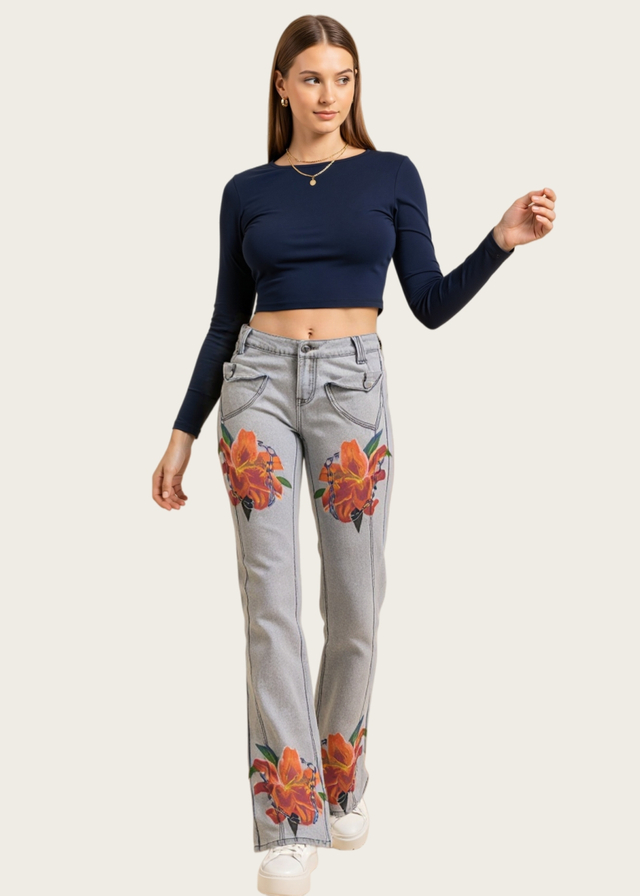 Ladies Jeans with flower printing