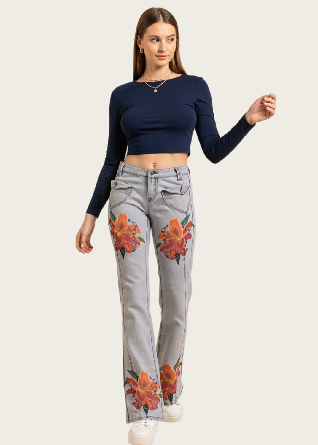Ladies Jeans with flower printing