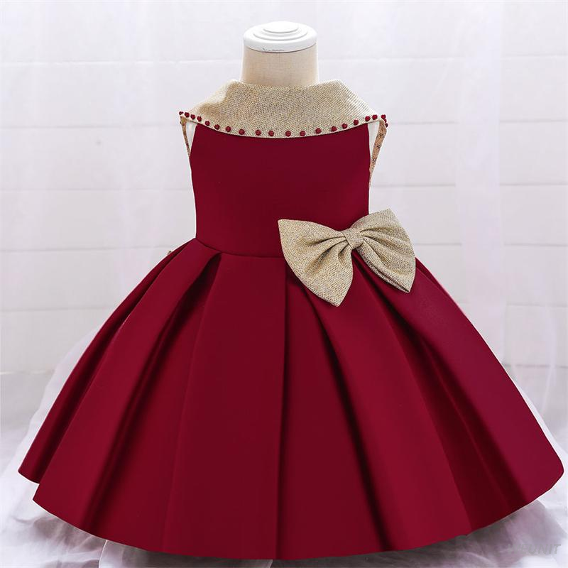 Green Satin Flower Girl Dress with Gold Bow-Back Elegance