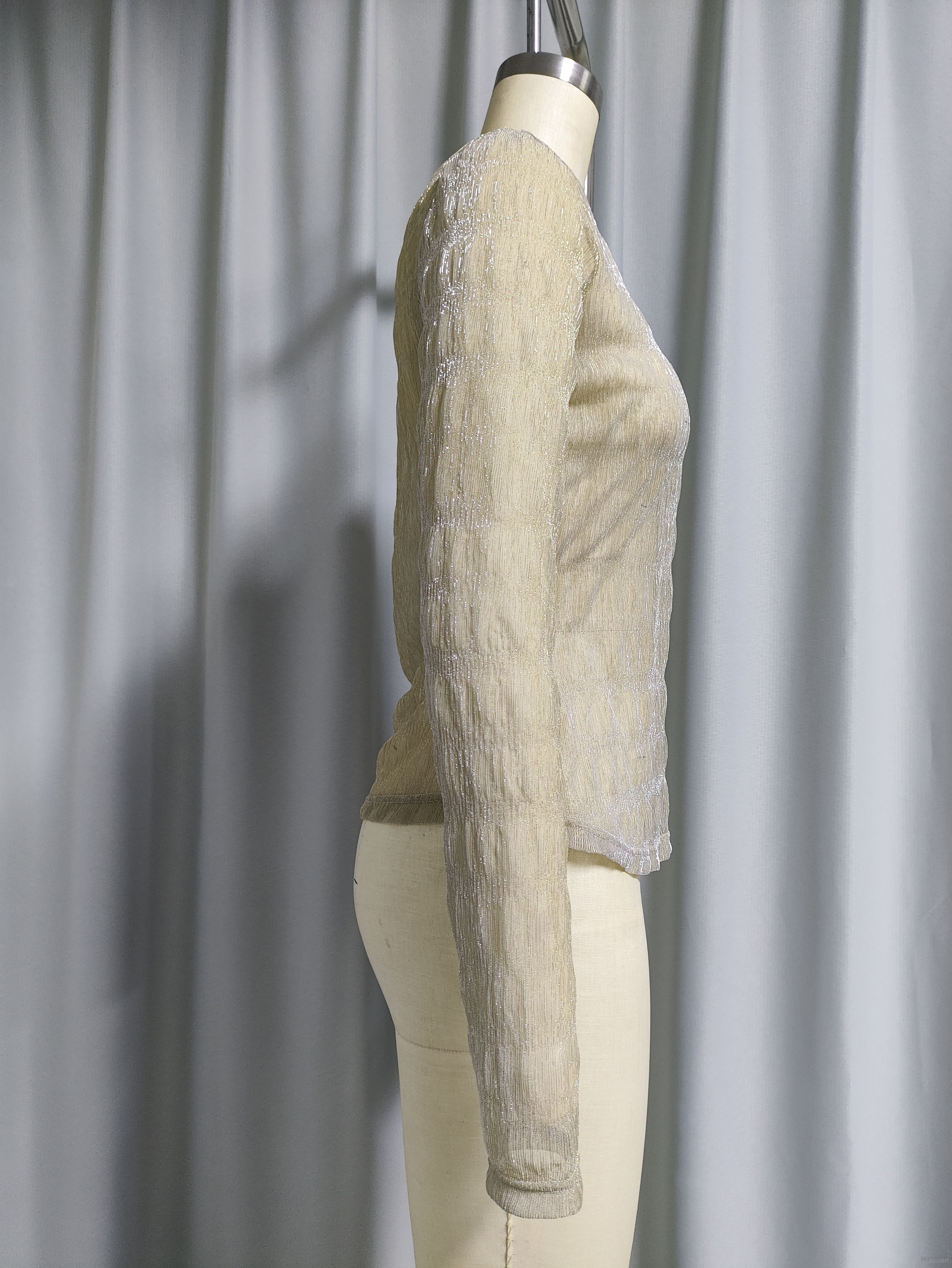 Sparkling Sheer Long-Sleeve Mesh Top for Women