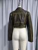Women's Vintage Asymmetrical Zip-Up Cropped Leather Motorcycle Jacket with Contrast Stitching