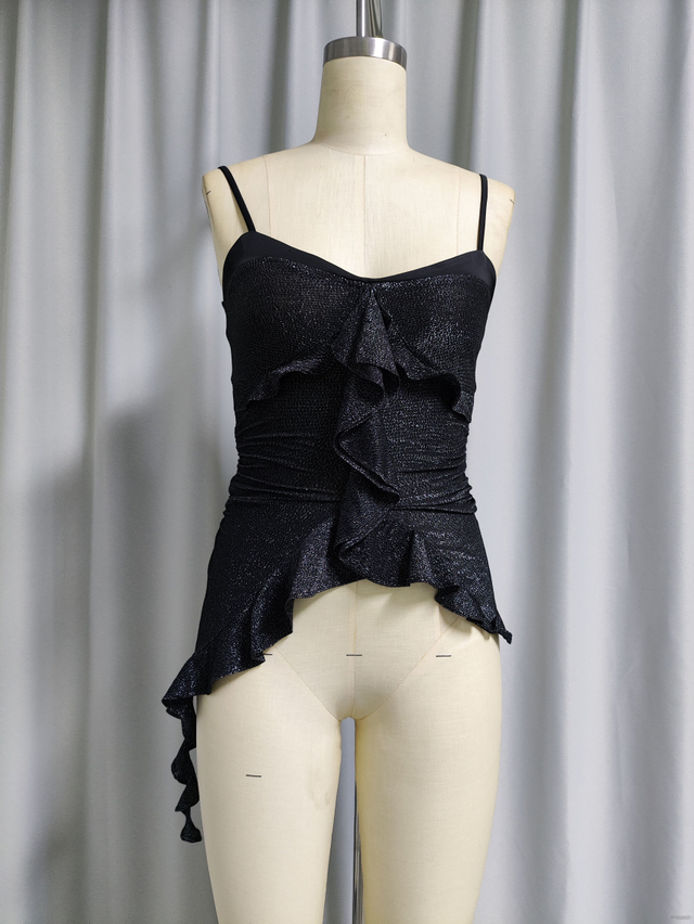 Sequin Ruffled Asymmetric Cami Top for Women