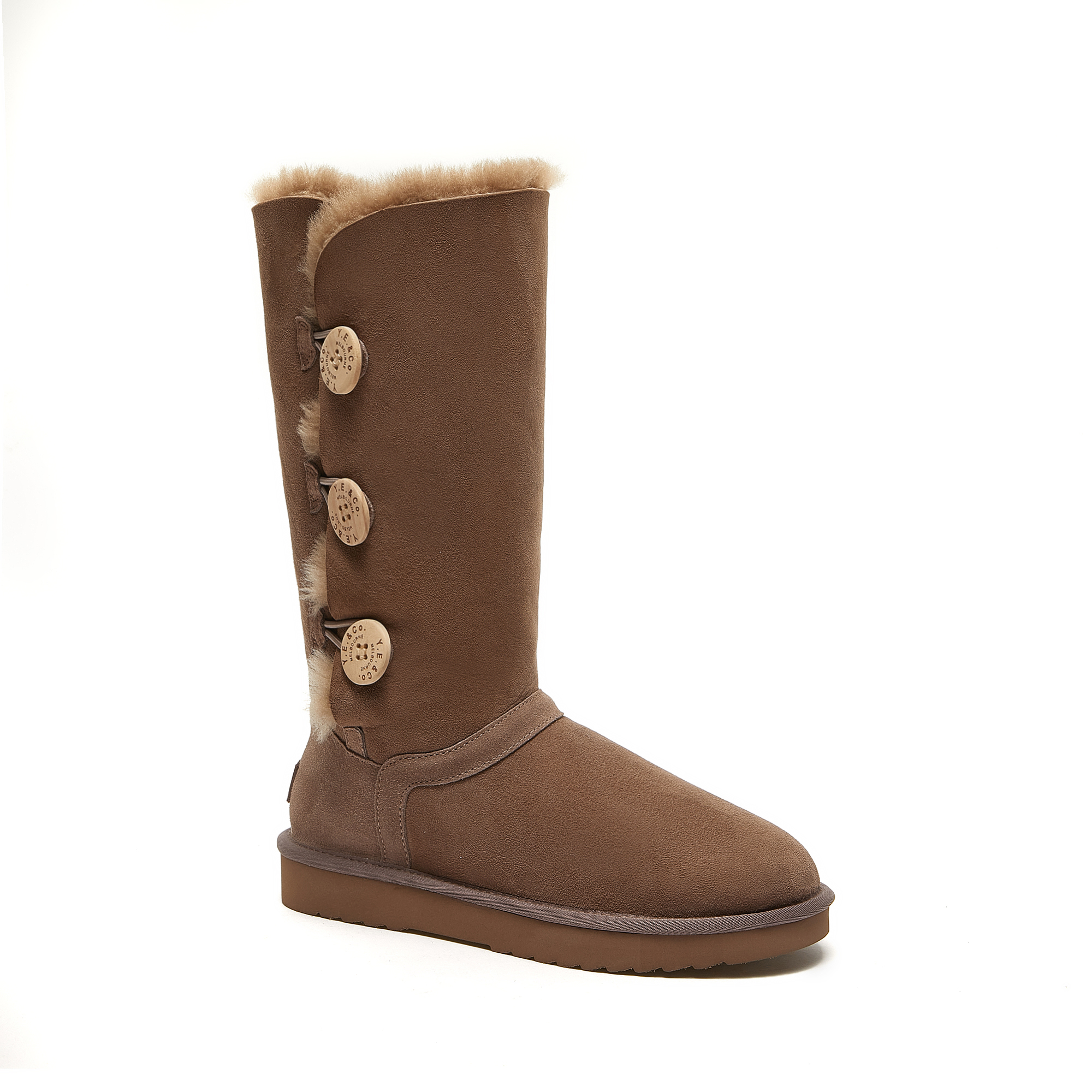 Women's Triple-Button Furry Tall UGG-style DK.KAHKI Boots 