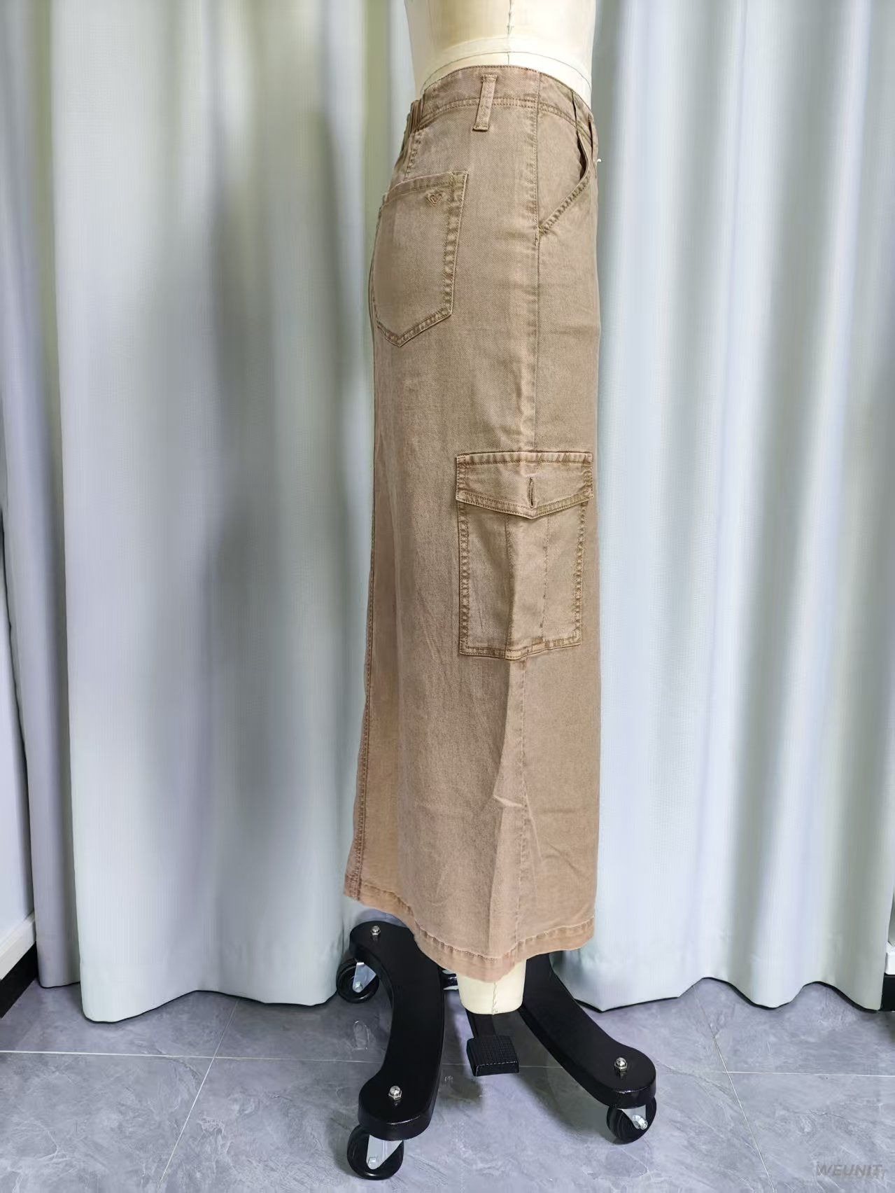 Khaki Cargo Maxi Skirt with Utility Pockets