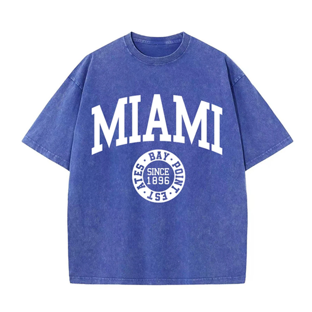 Women'S Cotton Washed T-Shirts Trend O-Neck Distressed Tee Shirts Miami Usa Printed Short Sleeve Summer Street Female Clothes
