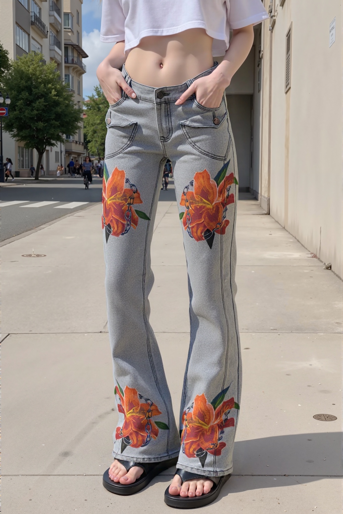Ladies Jeans with flower printing