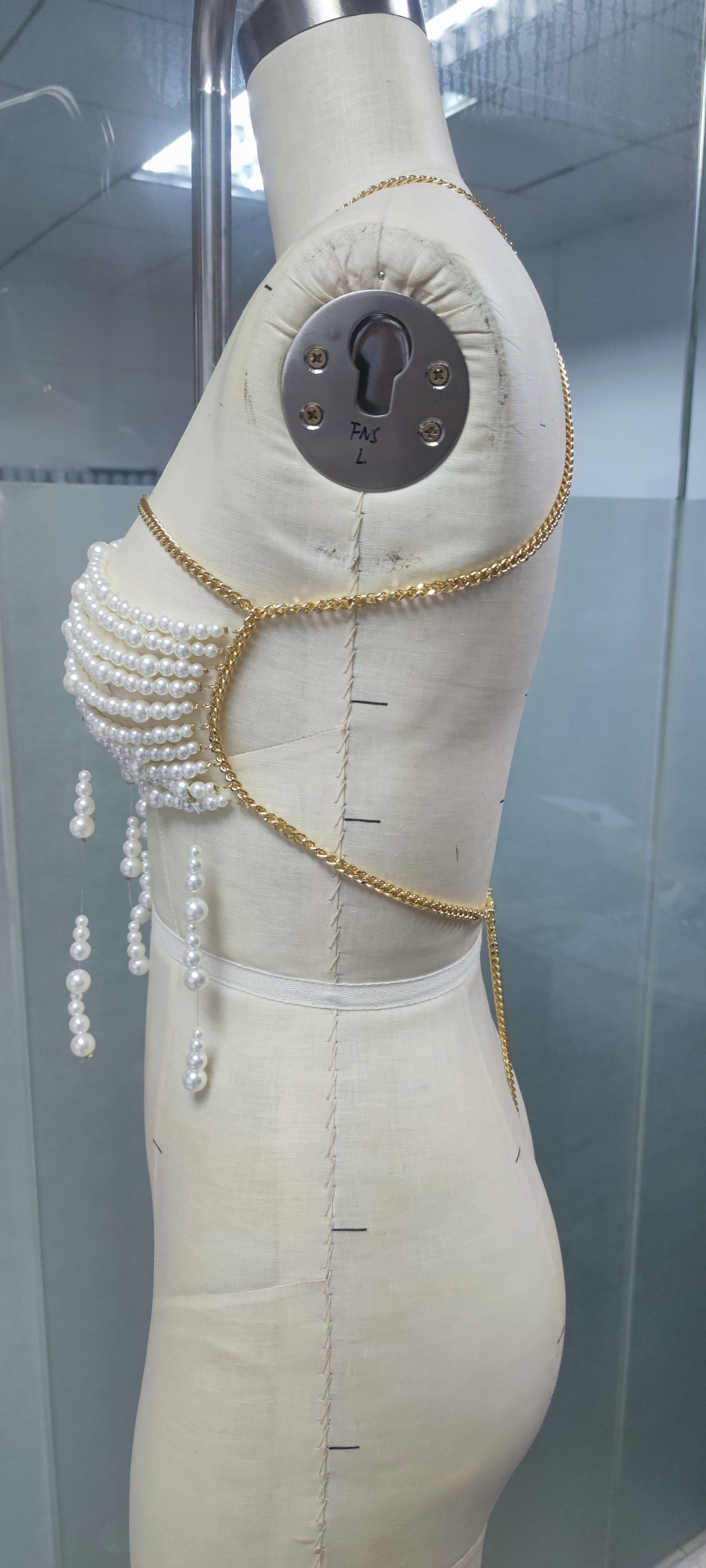 Pearl-Embellished Chain - Strapped Bralette handmade