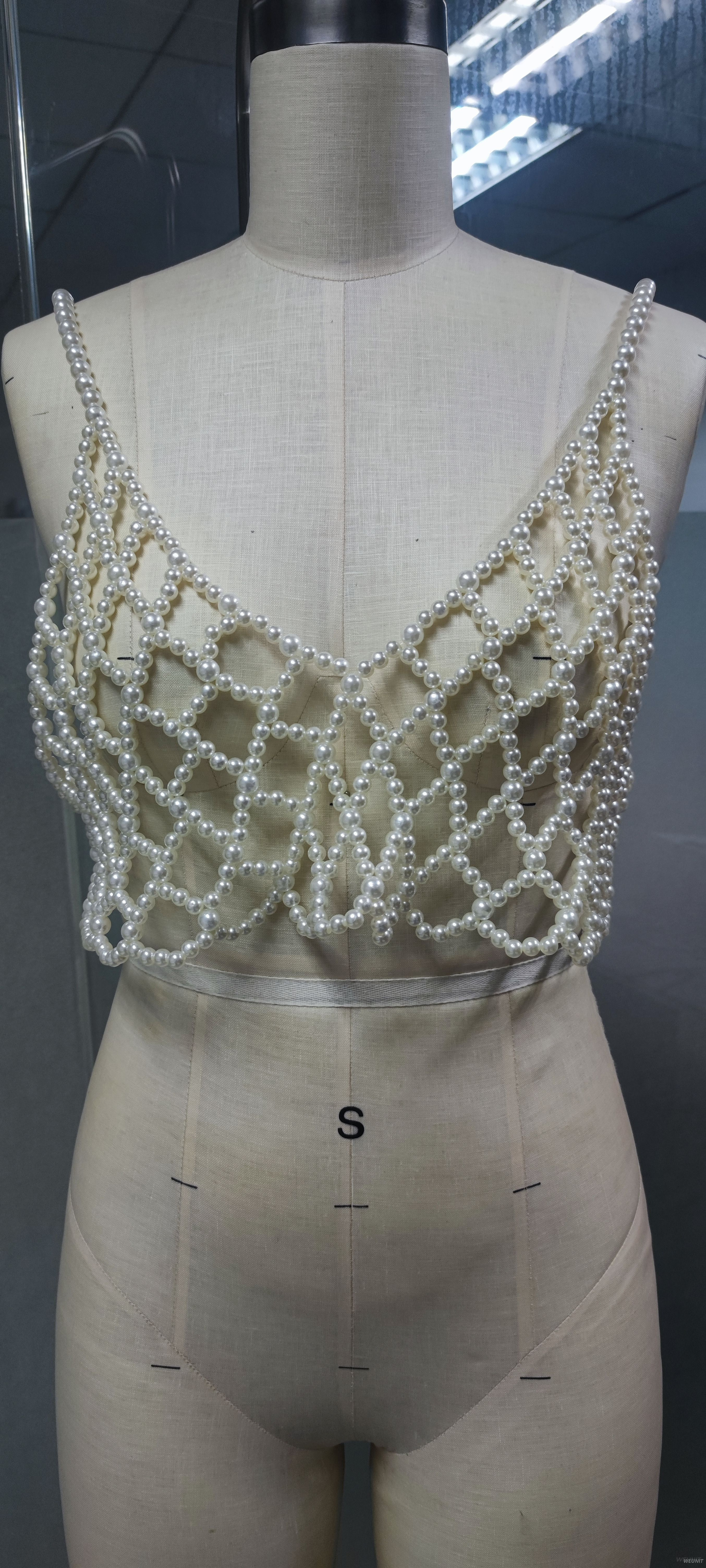 Exquisite Pearl-Embroidered Crochet Crop Top HANDMADE