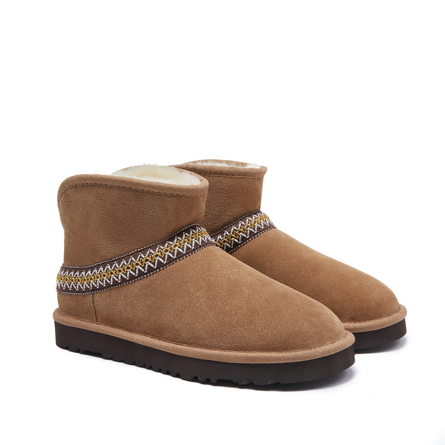 Embroidered Fleece - Lined Ankle Snow Boots