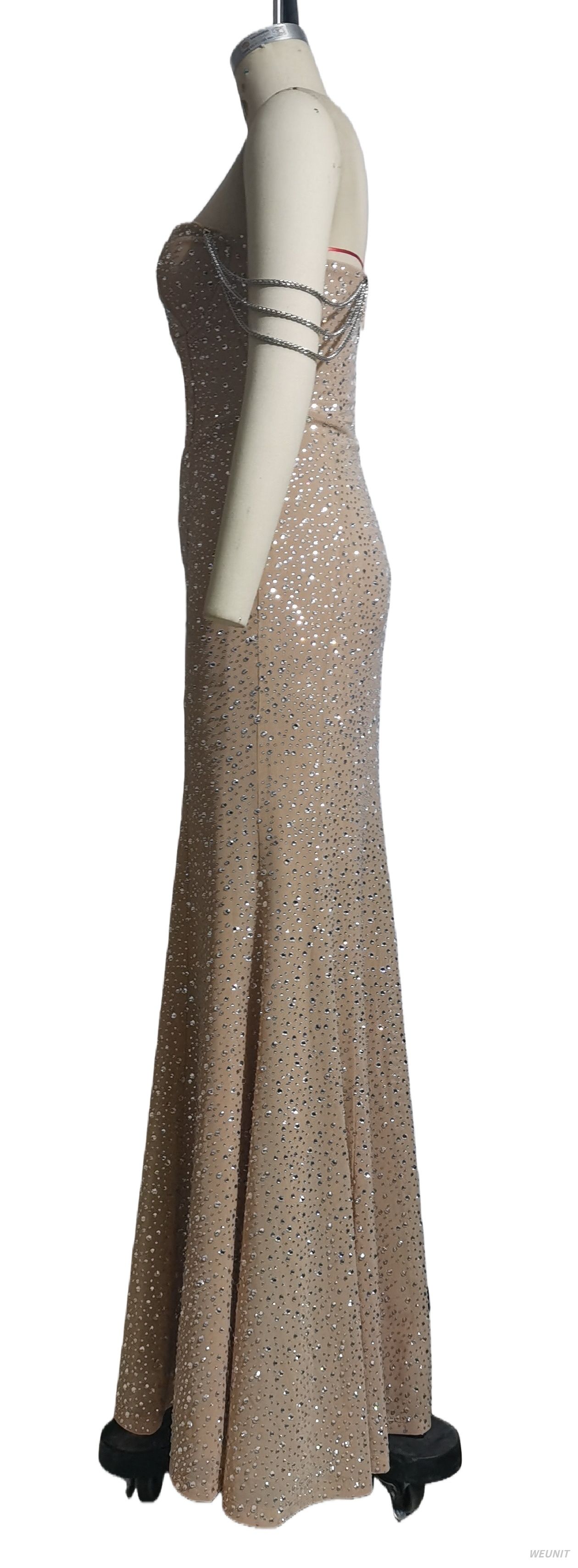 Sparkling Hot-fix Rhinestones Mermaid Evening Gown with Chain-Embellished Straps