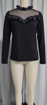 Women's Black Mesh Ruffled Long-Sleeve Top