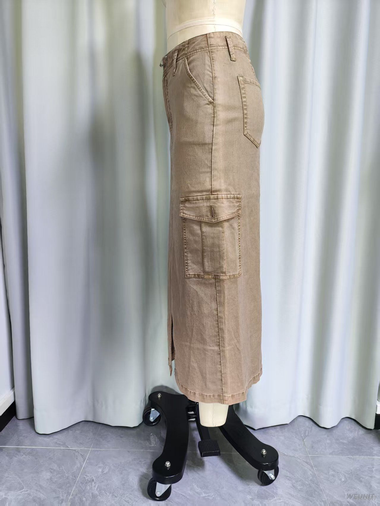 Khaki Cargo Maxi Skirt with Utility Pockets