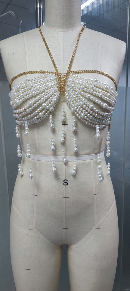 Pearl-Embellished Chain - Strapped Bralette handmade