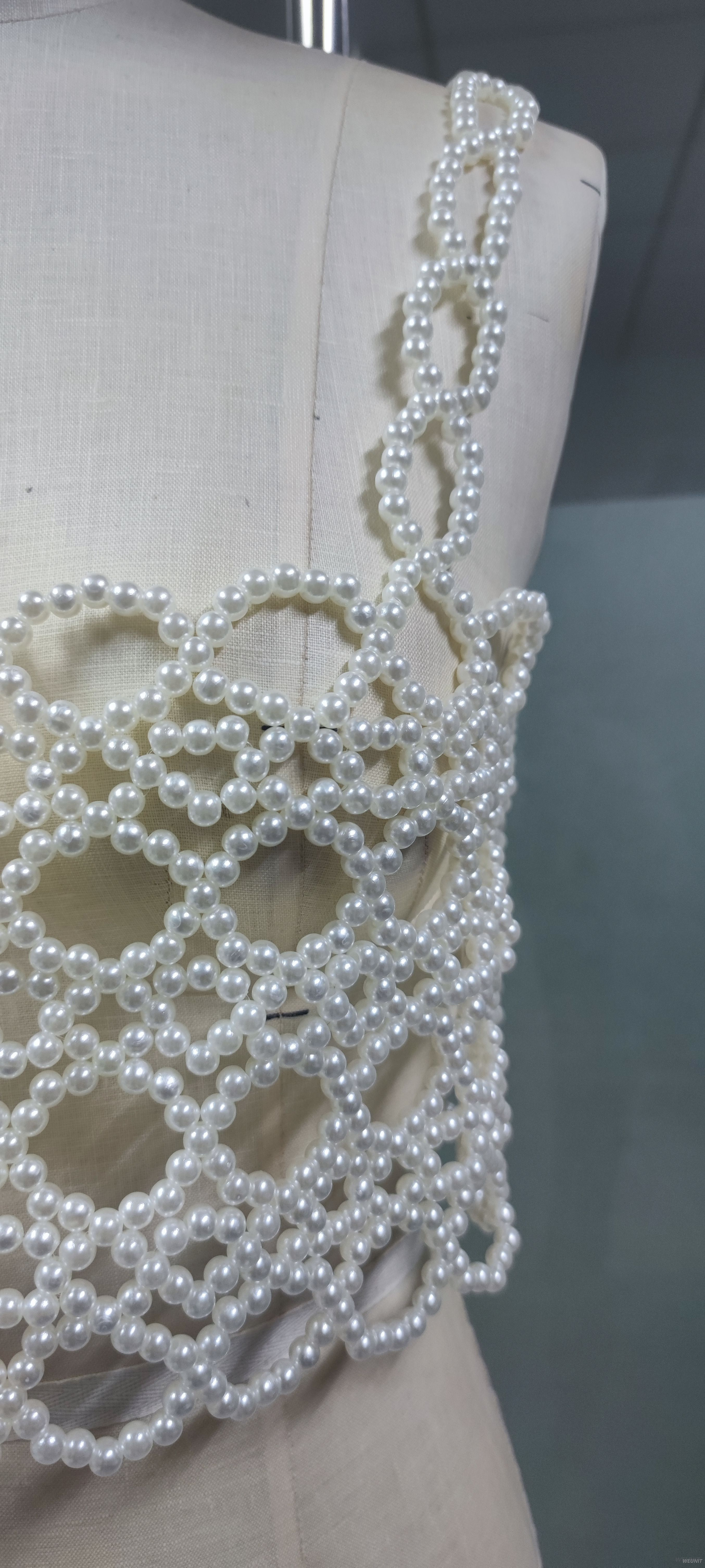 Exquisite Pearl-Embroidered Crochet Crop Top